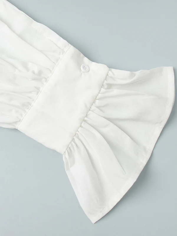 Loose Puff Sleeves Pleated Solid Color Split-Joint Lapel Blouses&Shirts Tops - Image 31