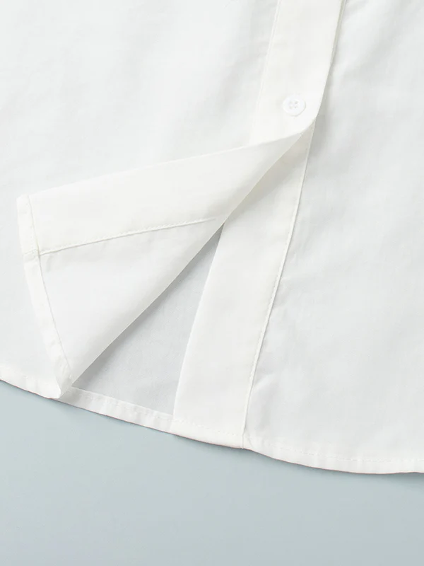 Loose Puff Sleeves Pleated Solid Color Split-Joint Lapel Blouses&Shirts Tops - Image 34