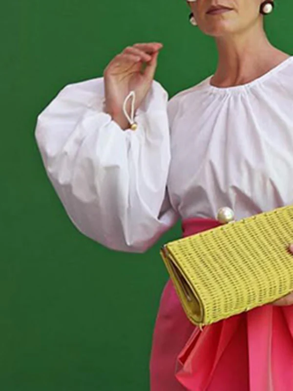 Loose Puff Sleeves Pleated Solid Color Split-Joint Round-Neck Blouses&Shirts Tops - Image 3