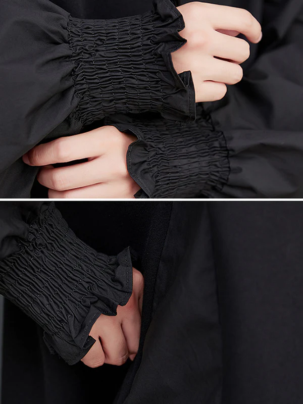 Loose Puff Sleeves Pleated Solid Color Split-Joint Round-neck Midi Dresses - Image 10