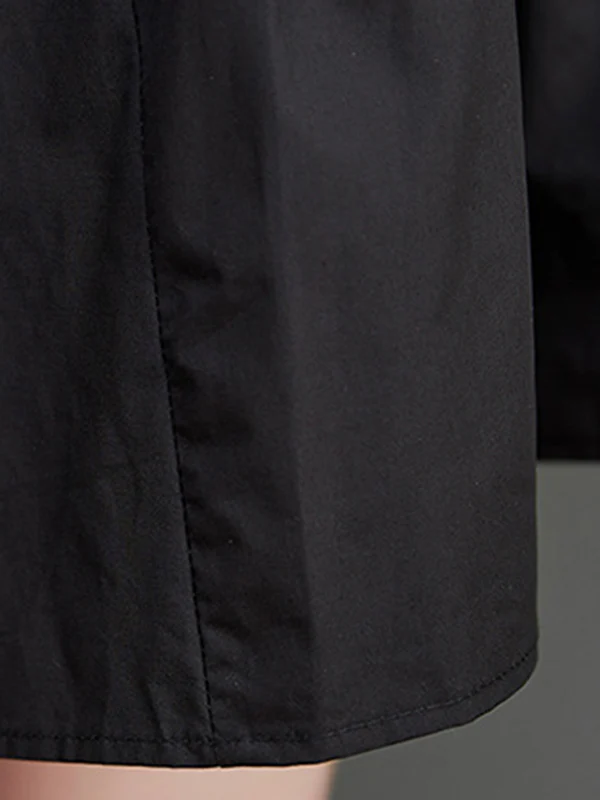Loose Puff Sleeves Pleated Solid Color Split-Joint Round-neck Midi Dresses - Image 8