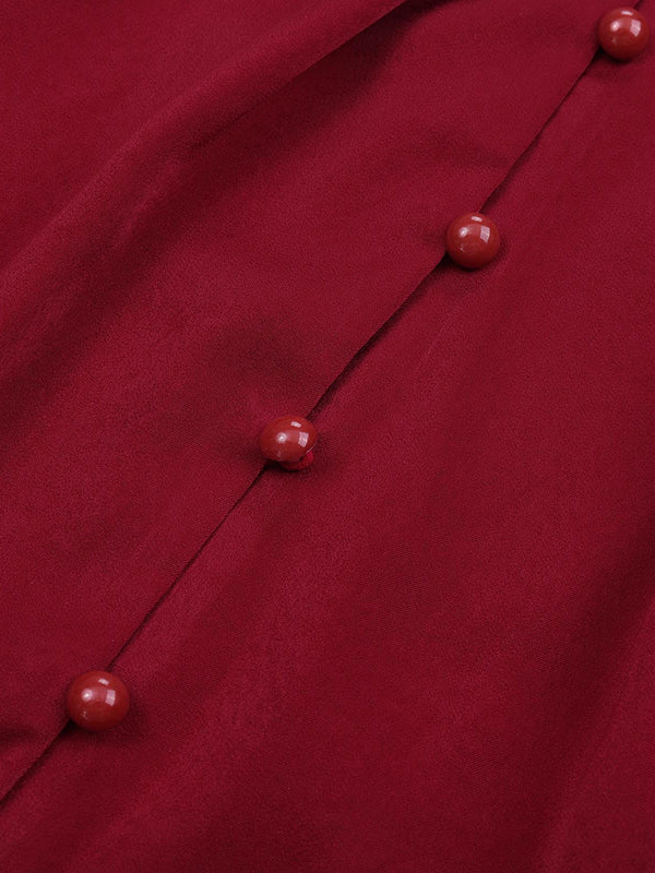 Loose Puff Sleeves Pleated Solid Color Split-Joint Stand Collar Blouses - Image 16