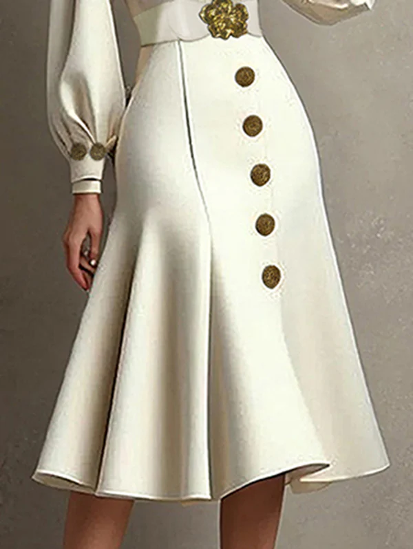 Loose Puff Sleeves Pleated Split-Joint Tied Waist V-Neck Midi Dresses - Image 3