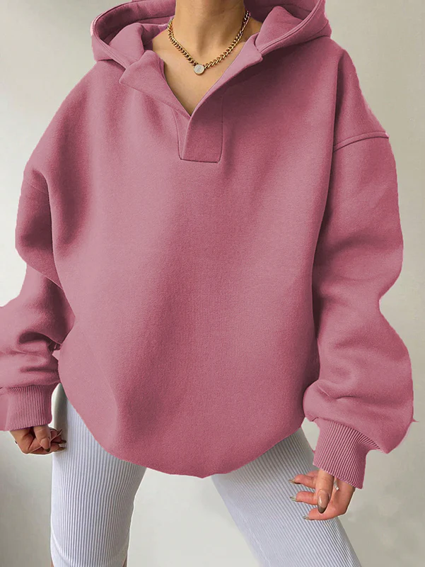Loose Puff Sleeves Solid Color Split-Joint Hooded Hoodies Tops - Image 4