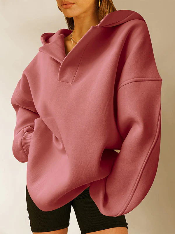 Loose Puff Sleeves Solid Color Split-Joint Hooded Hoodies Tops - Image 5