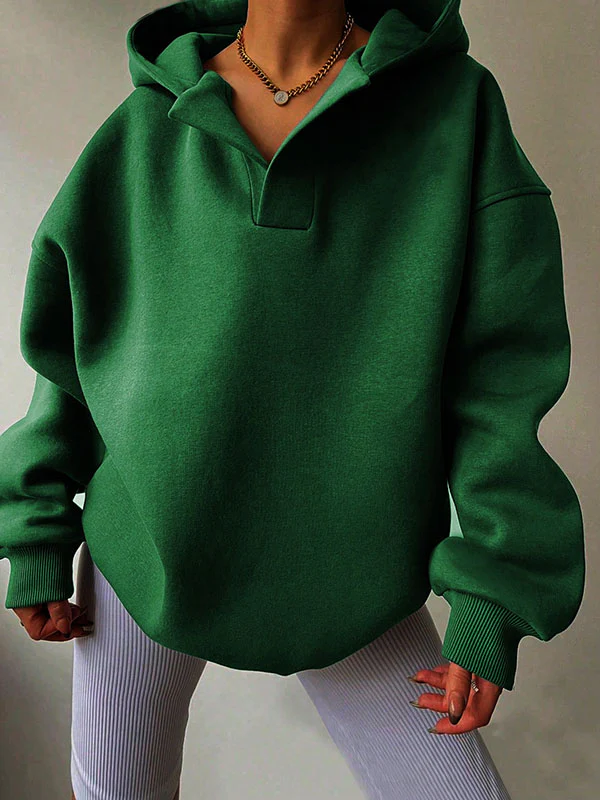 Loose Puff Sleeves Solid Color Split-Joint Hooded Hoodies Tops - Image 8
