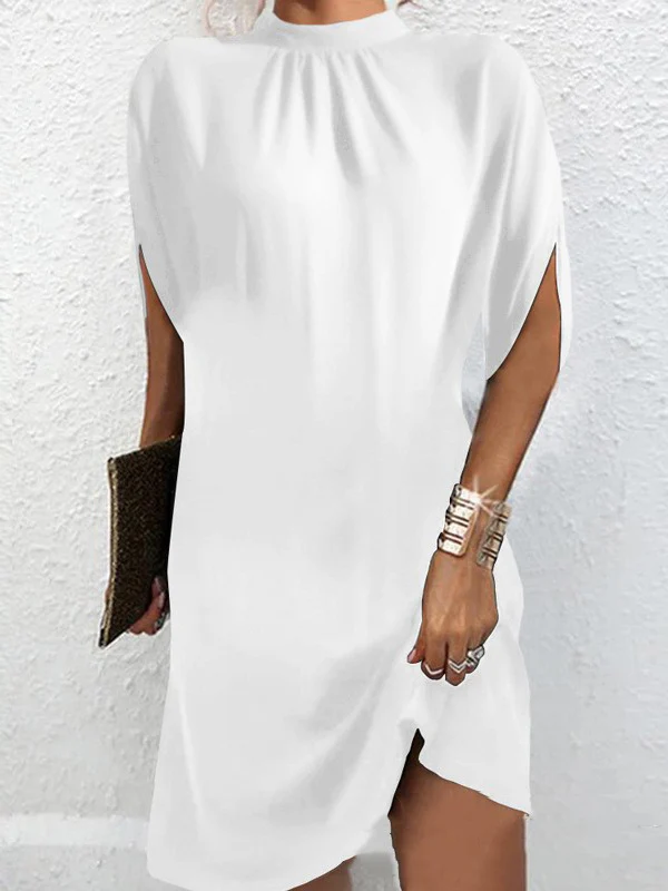 Loose Raglan Sleeve Solid Color Mock Neck Mini Dresses - Image 3