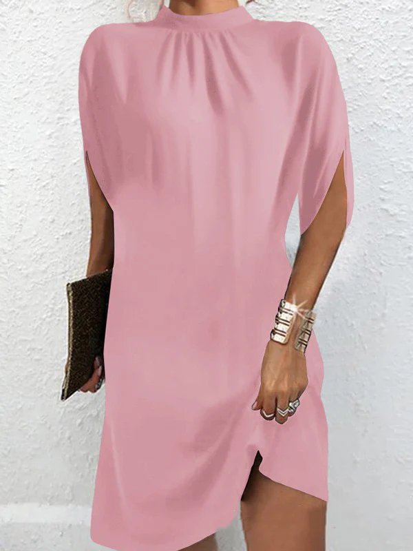 Loose Raglan Sleeve Solid Color Mock Neck Mini Dresses - Image 4