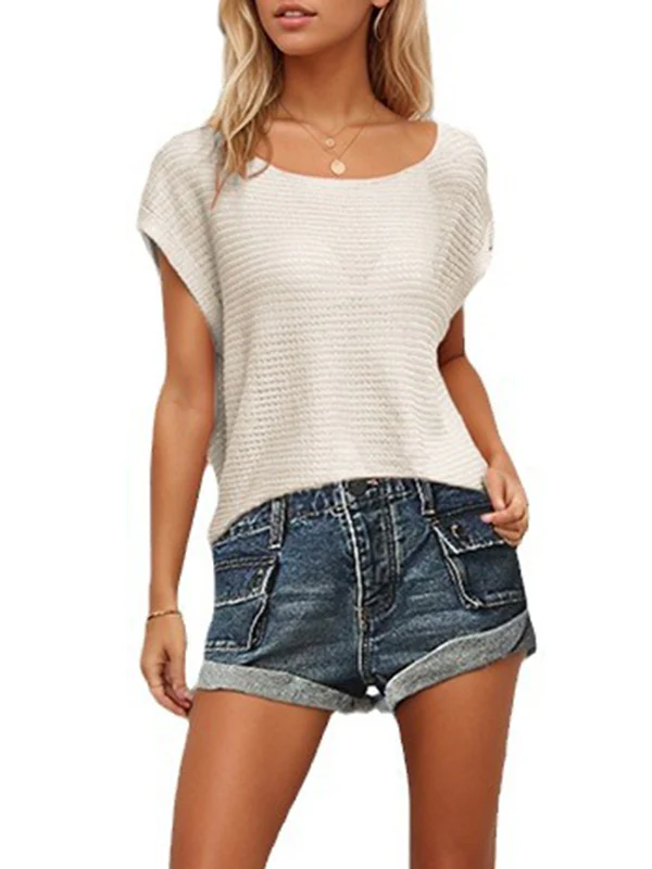 Loose Raglan Sleeve Solid Color Round-neck Knitwear Pullovers - Image 14