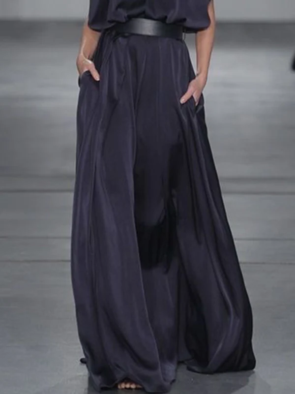 Loose Raglan Sleeve Solid Color Split-Joint Tied Waist High Neck Maxi Dresses - Image 3