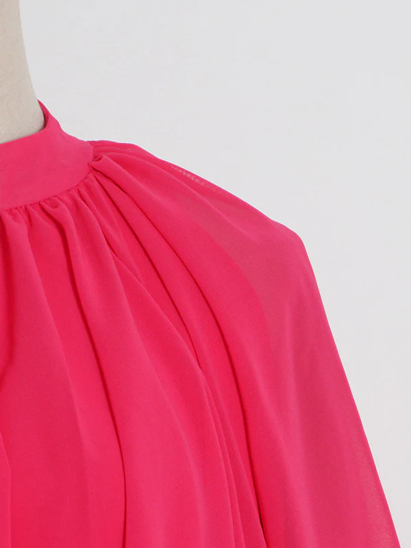 Loose Raglan Sleeve Solid Color Tiered Stand Collar Maxi Dresses - Image 10