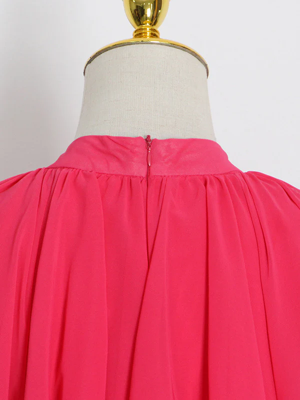Loose Raglan Sleeve Solid Color Tiered Stand Collar Maxi Dresses - Image 9
