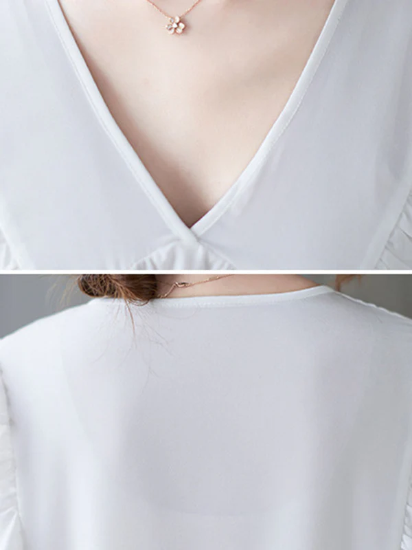 Loose Ruffle Sleeves Ruffled Solid Color Peter Pan Collar Blouses&Shirts Tops - Image 9