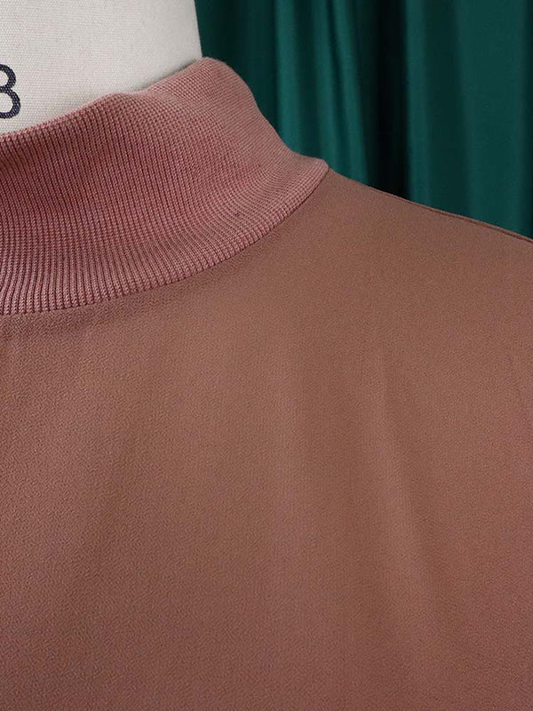 Loose See-Through Long Sleeves Asymmetric Solid Color High-Neck T-Shirts Tops - Image 7