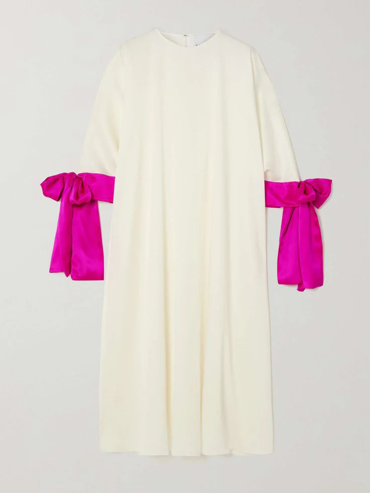 Loose Seven-Quarter Sleeves Contrast Color Round-Neck Midi Dresses - Image 4