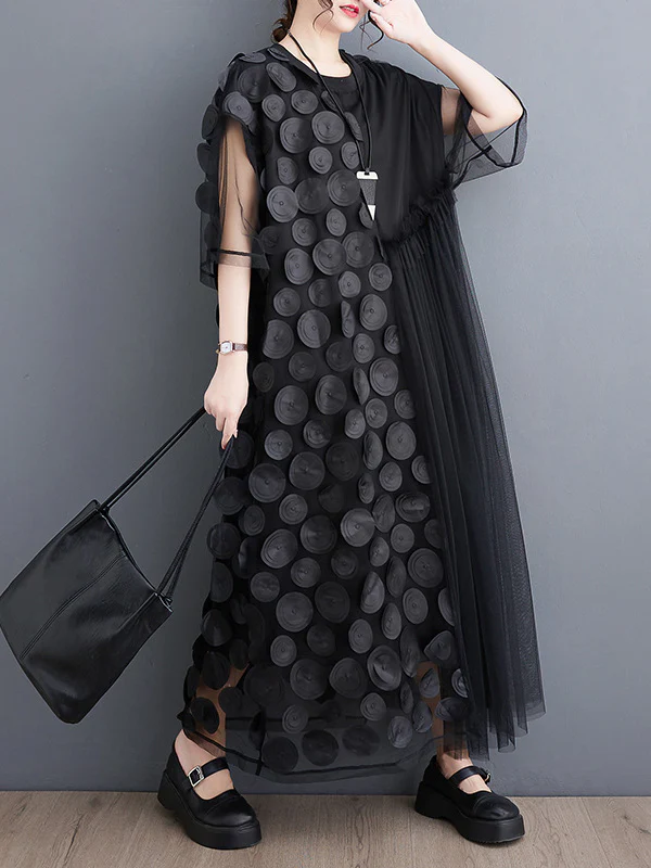 Loose Short Sleeves Asymmetric Gauze Split-Joint Round-Neck Midi Dresses - Image 11