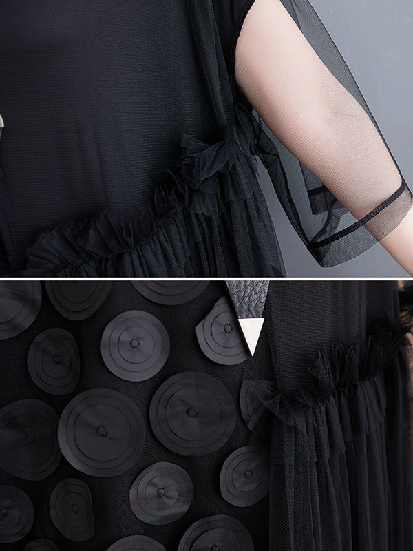 Loose Short Sleeves Asymmetric Gauze Split-Joint Round-Neck Midi Dresses - Image 15