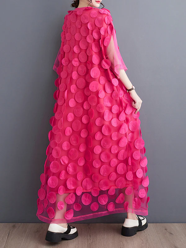 Loose Short Sleeves Asymmetric Gauze Split-Joint Round-Neck Midi Dresses - Image 8