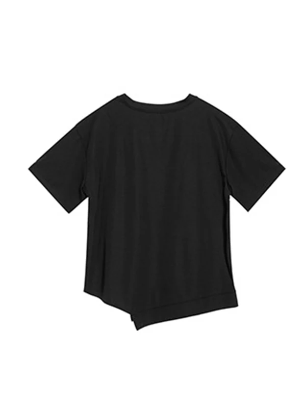 Loose Short Sleeves Asymmetric Solid Color Split-Joint Round-Neck T-Shirts Tops - Image 15
