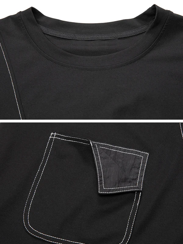 Loose Short Sleeves Asymmetric Solid Color Split-Joint Round-Neck T-Shirts Tops - Image 16