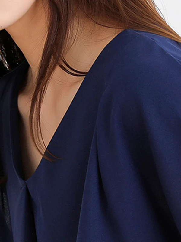 Loose Short Sleeves Back Pleated Solid Color Round-Neck T-Shirts Tops - Image 8