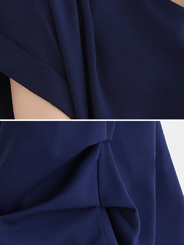 Loose Short Sleeves Back Pleated Solid Color Round-Neck T-Shirts Tops - Image 9