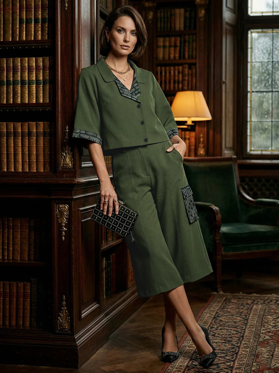 Loose Short Sleeves Buttoned Contrast Color Split-Joint Lapel Blouses&Shirts Tops - Image 8