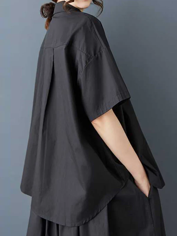 Loose Short Sleeves Buttoned Flower Print Lapel Blouses&Shirts Tops - Image 11