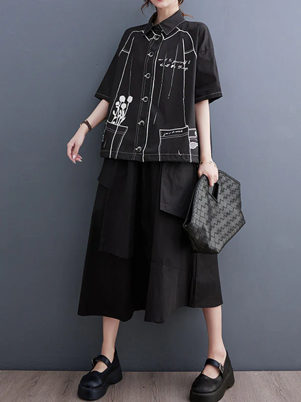 Loose Short Sleeves Buttoned Printed Lapel Blouses&Shirts Tops - Image 13