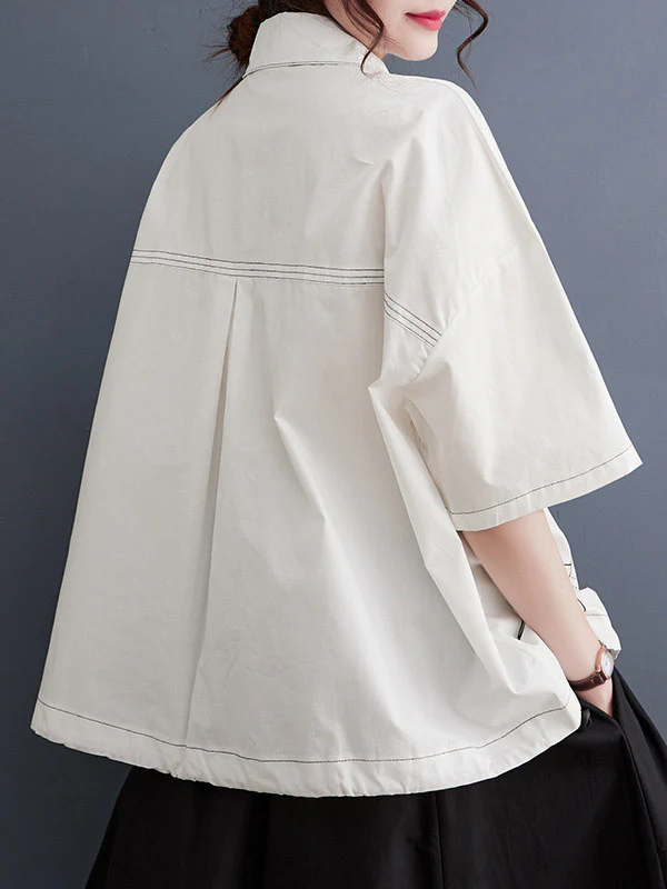 Loose Short Sleeves Buttoned Printed Lapel Blouses&Shirts Tops - Image 7