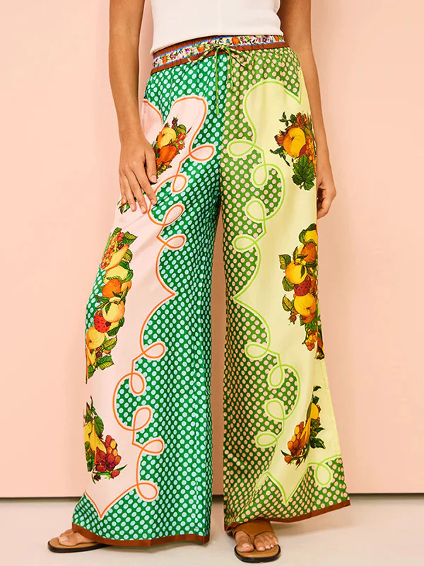 Loose Short Sleeves Contrast Color Floral Printed Lapel Shirt Top&Pants Two Pieces Set - Image 10