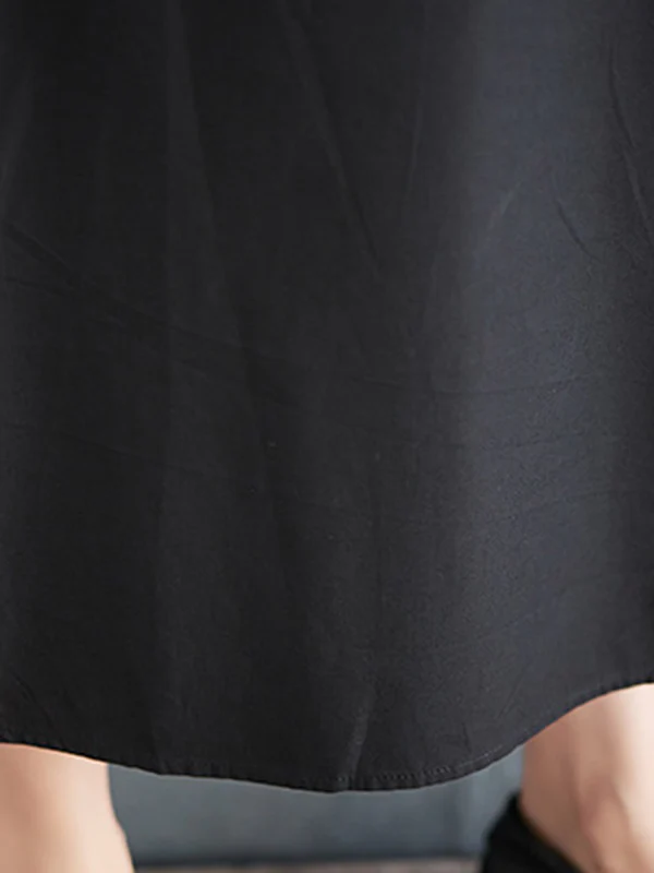 Loose Short Sleeves Contrast Color Pockets Printed Round-Neck Midi Dresses - Image 7