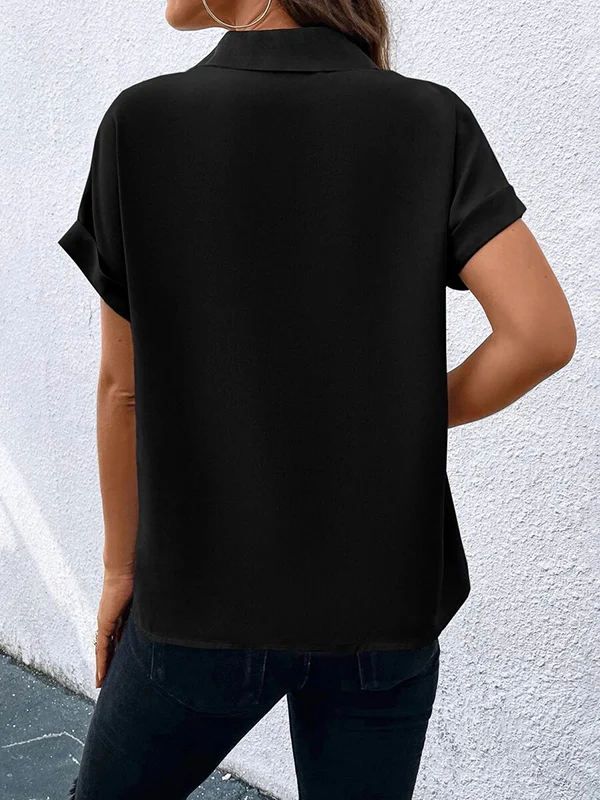 Loose Short Sleeves Contrast Color V-Neck T-Shirts Tops - Image 26