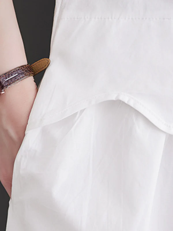 Loose Short Sleeves Elasticity Pleated Split-Joint Lapel Midi Dresses - Image 10