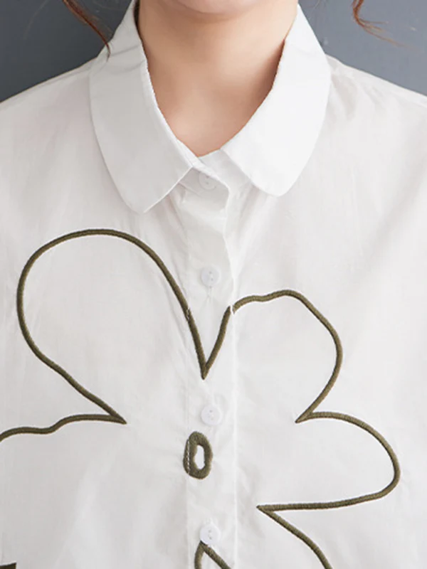 Loose Short Sleeves Floral Printed Lapel Blouses - Image 16