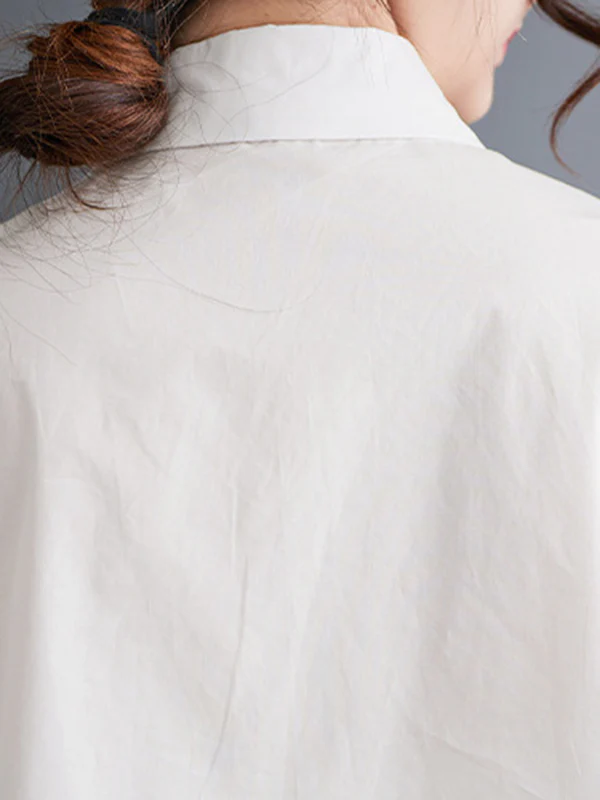 Loose Short Sleeves Floral Printed Lapel Blouses - Image 17