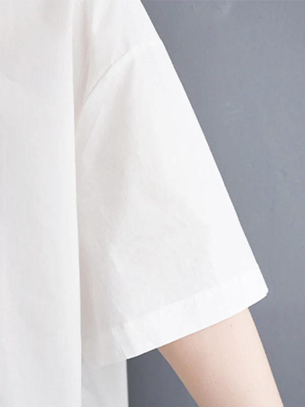 Loose Short Sleeves Floral Printed Lapel Blouses - Image 18