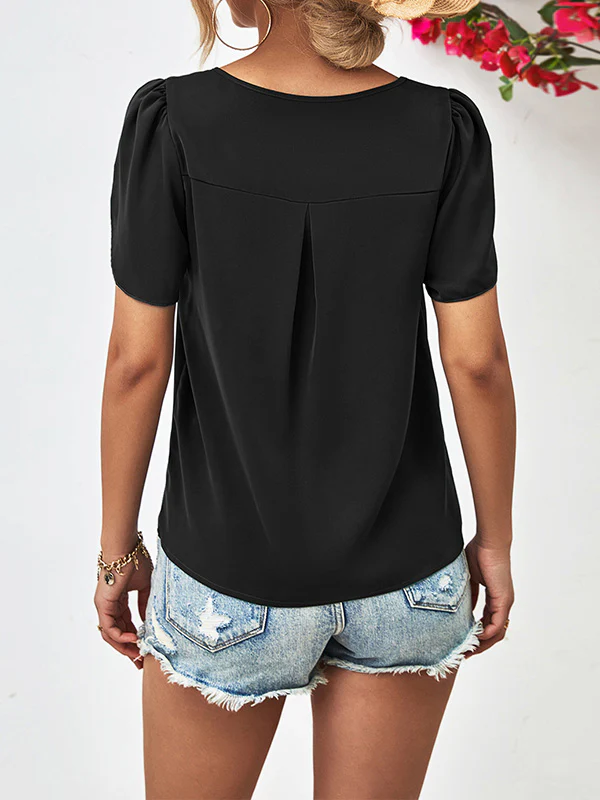 Loose Short Sleeves Hollow Solid Color Round-Neck T-Shirts Tops - Image 10