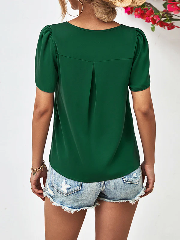 Loose Short Sleeves Hollow Solid Color Round-Neck T-Shirts Tops - Image 5