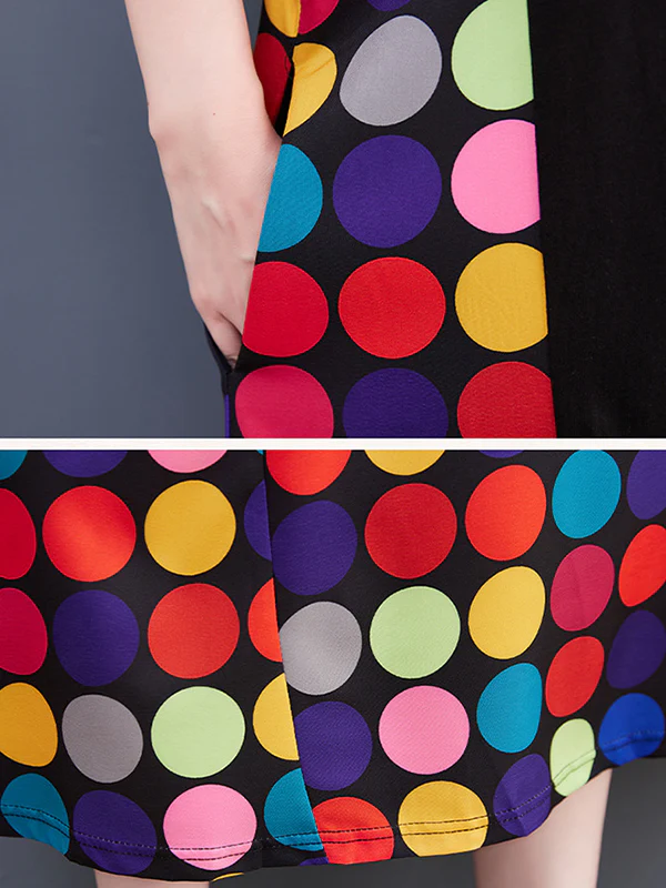 Loose Short Sleeves Multi-Colored Polka-Dot Split-Joint Round-Neck Midi Dresses - Image 13