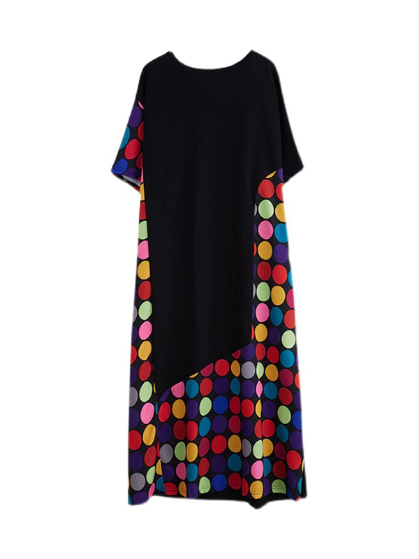 Loose Short Sleeves Multi-Colored Polka-Dot Split-Joint Round-Neck Midi Dresses - Image 15