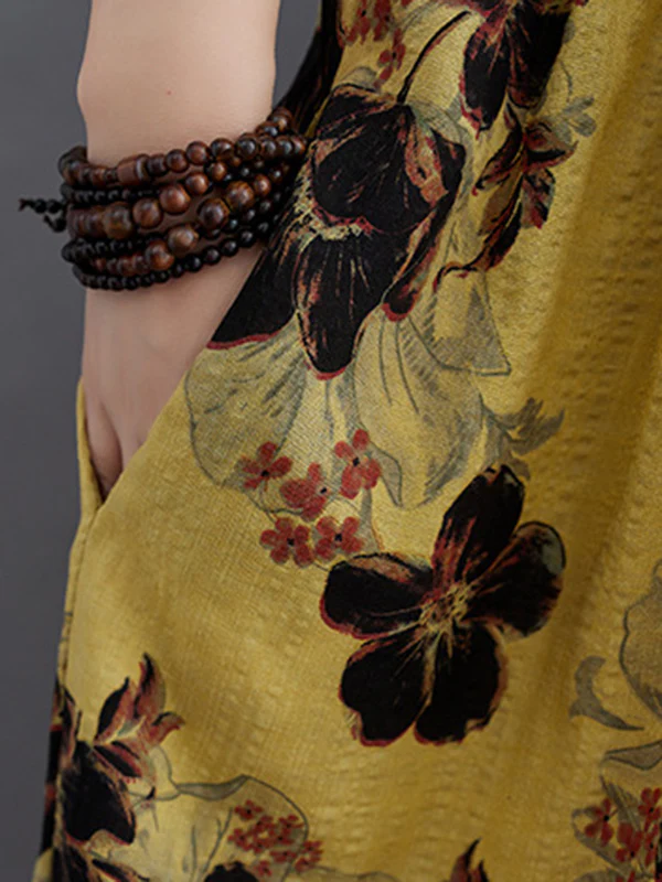 Loose Short Sleeves Pleated Printed Split-Joint Round-Neck Midi Dresses - Image 18