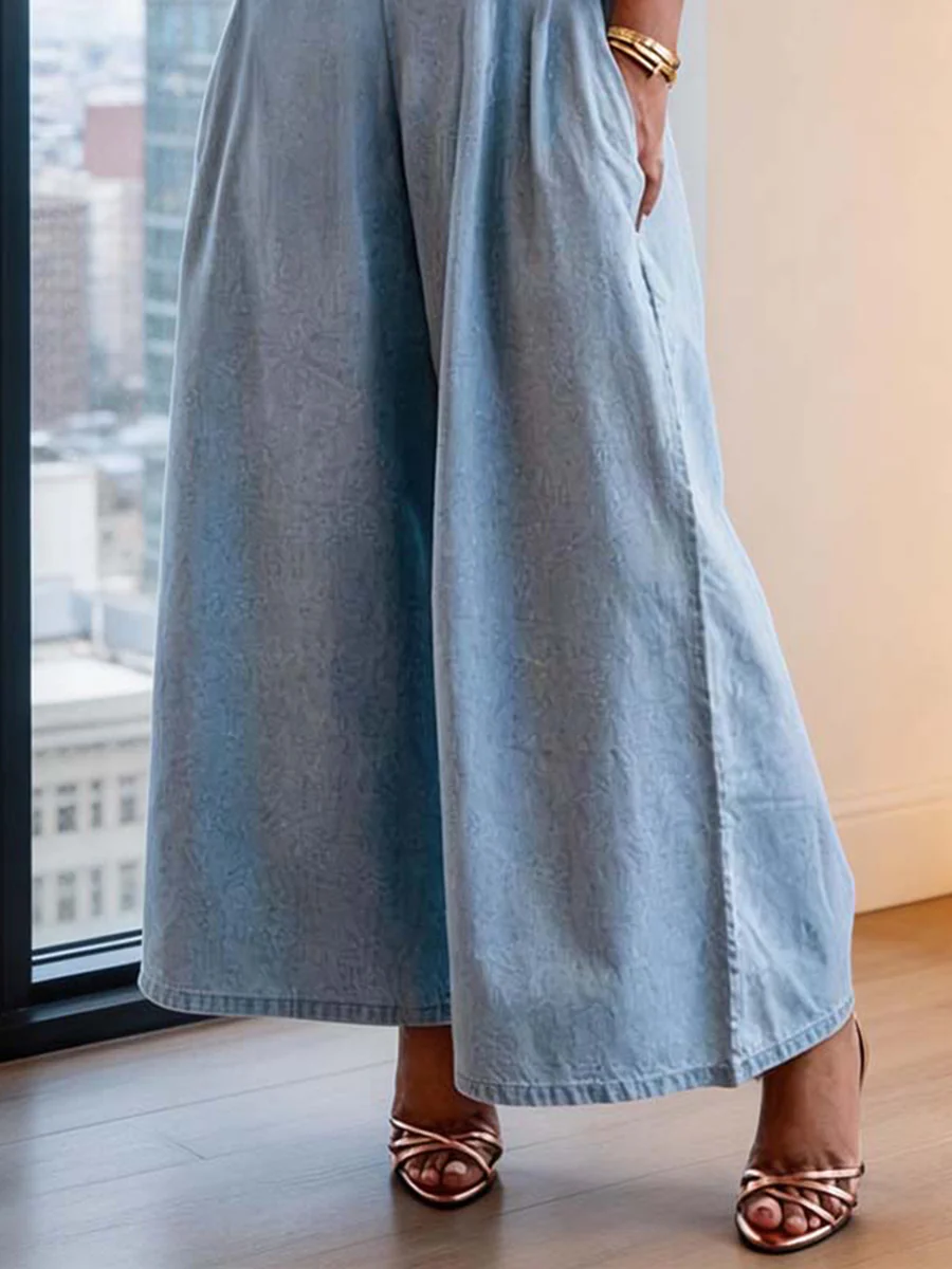 Loose Short Sleeves Pleated Solid Color Split-Joint Stretch; Elastic Off-The-Shoulder Jumpsuits - Image 4