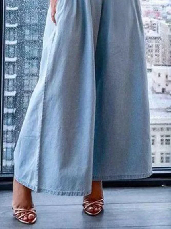 Loose Short Sleeves Pleated Solid Color Split-Joint Stretch; Elastic Off-The-Shoulder Jumpsuits - Image 6