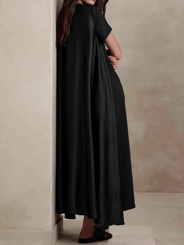 Loose Short Sleeves Pockets Solid Color Round-Neck Maxi Dresses - Image 2