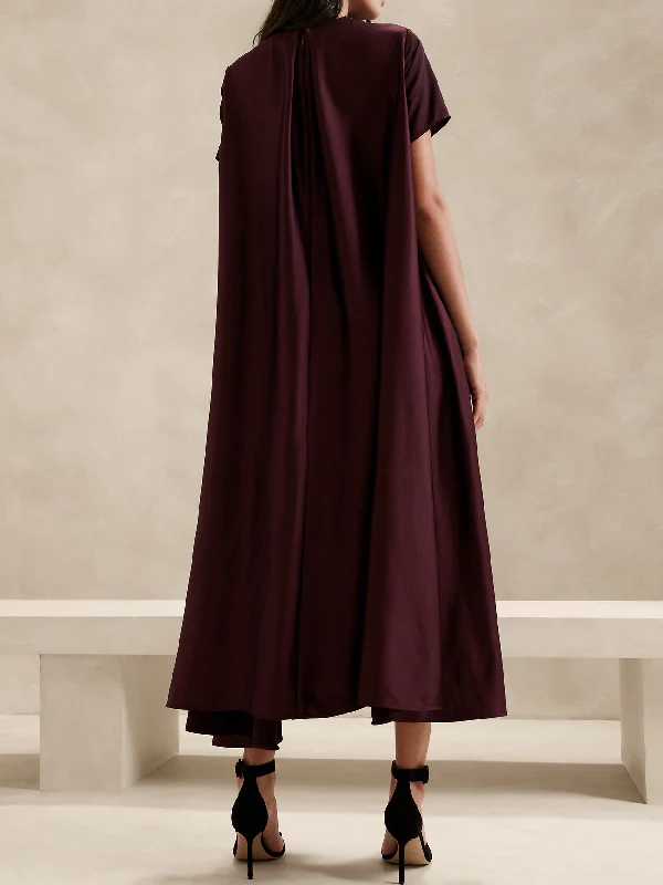 Loose Short Sleeves Pockets Solid Color Round-Neck Maxi Dresses - Image 4