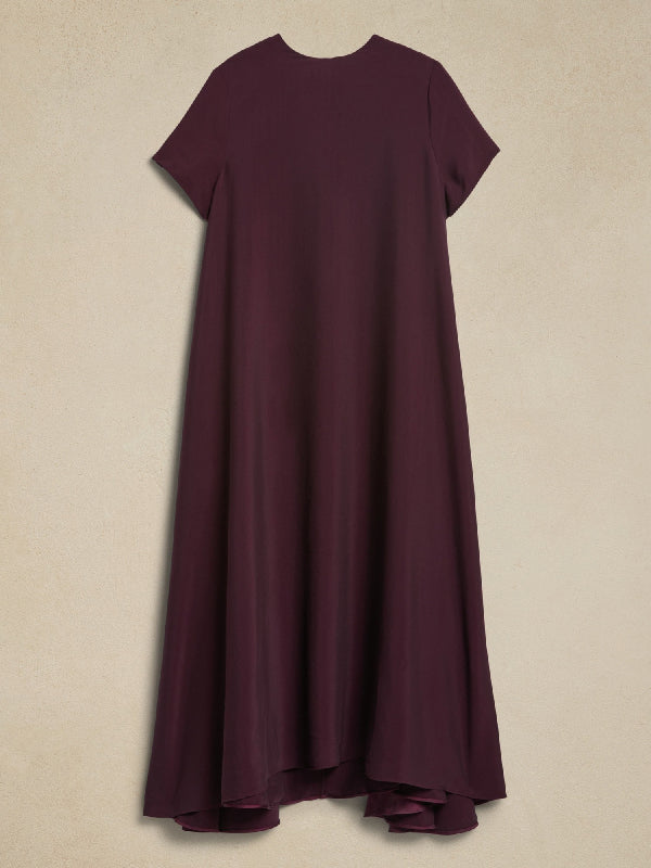 Loose Short Sleeves Pockets Solid Color Round-Neck Maxi Dresses - Image 6