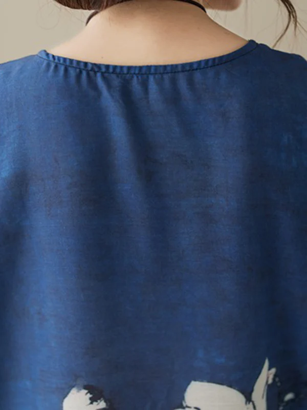 Loose Short Sleeves Printed Round-Neck Maxi Dresses - Image 6