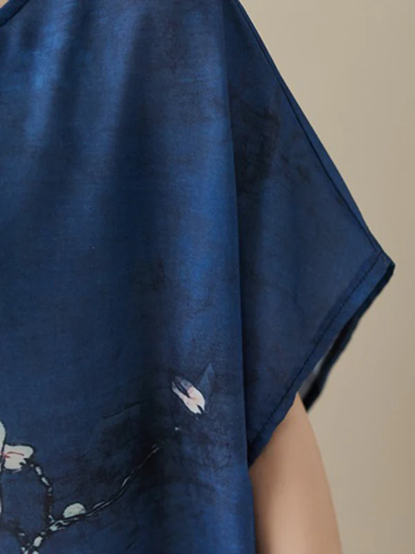 Loose Short Sleeves Printed Round-Neck Maxi Dresses - Image 8