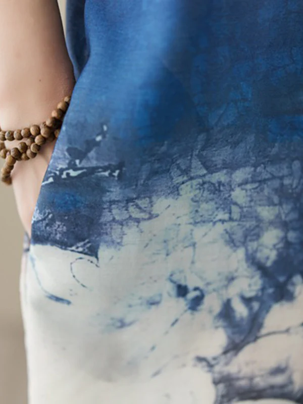 Loose Short Sleeves Printed Round-Neck Maxi Dresses - Image 9
